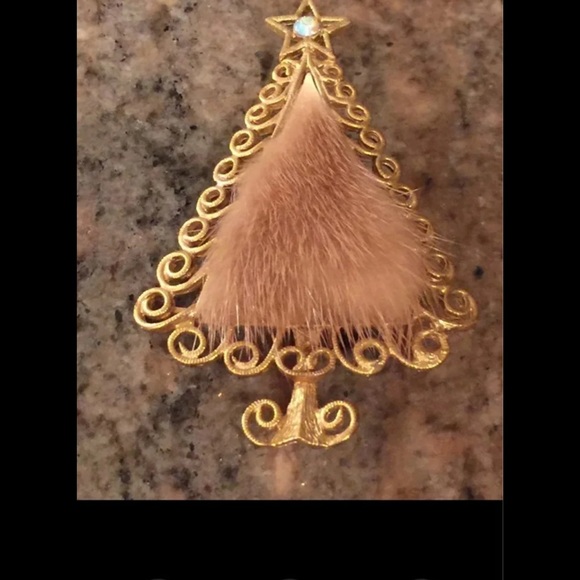 Vintage TANCER II ©️ Mink Fur Christmas Tree 🎄 Pin/Brooch - Picture 1 of 9